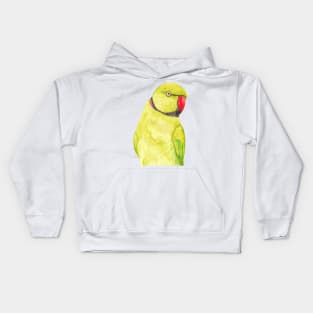 yellow Rose-ringed parakeet or ring-necked parrots watercolor - bird painting Kids Hoodie